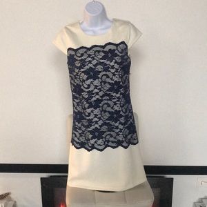 Light cream Dress with navy lace